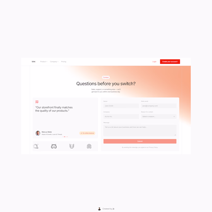 Contact form from Vint.