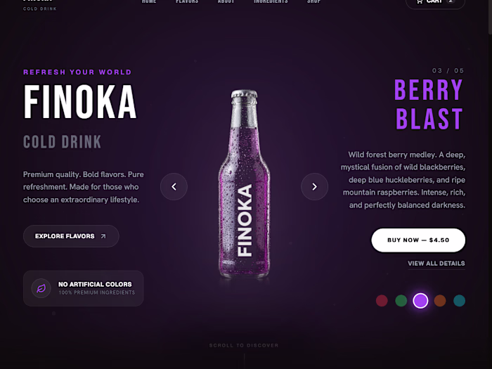 Premium Beverage Landing Page Design & Development for FINOKA
