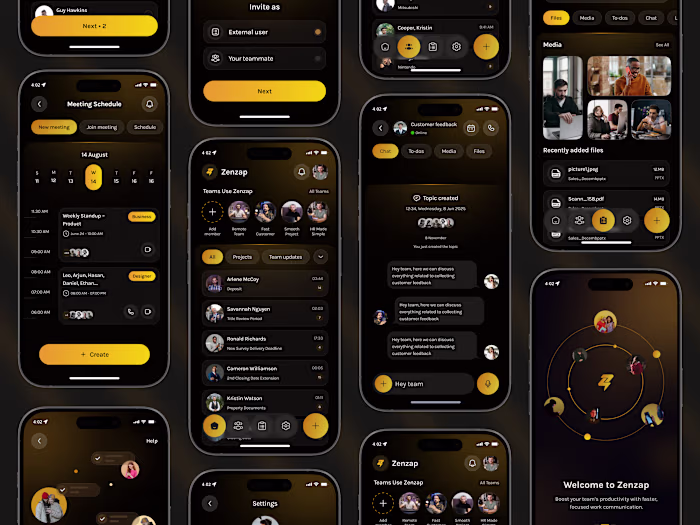 Dark Themed Team Collaboration Mobile App