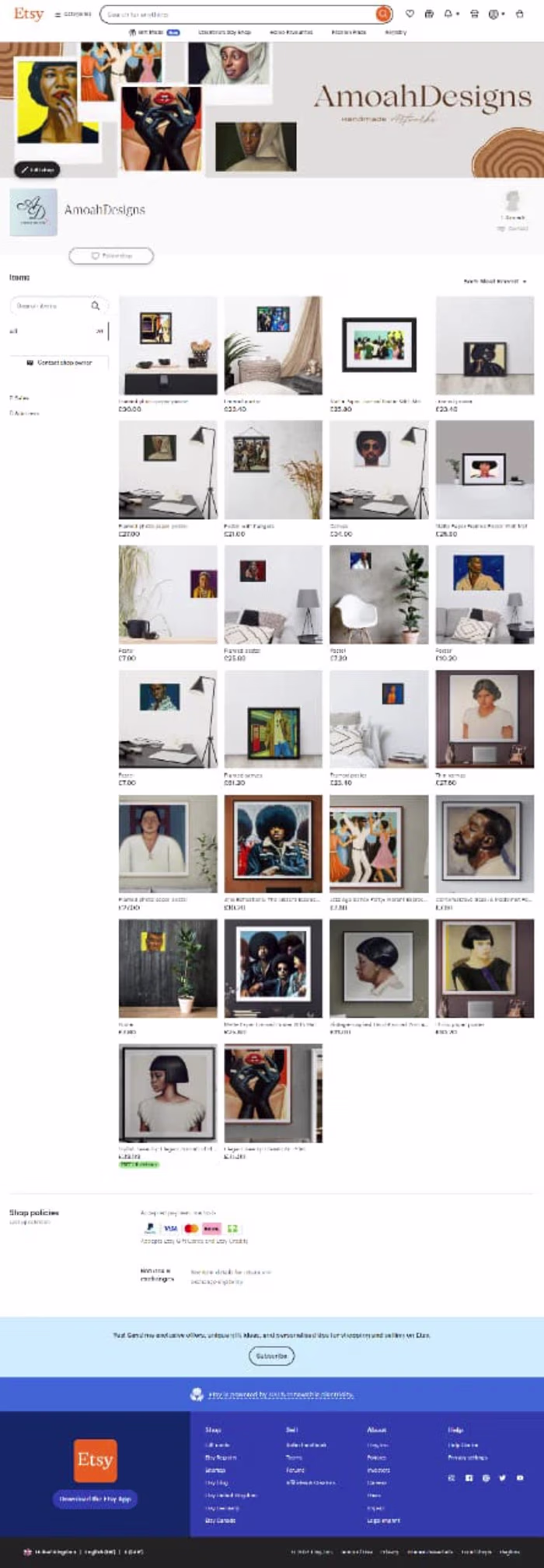 Etsy shop setup for Amoah