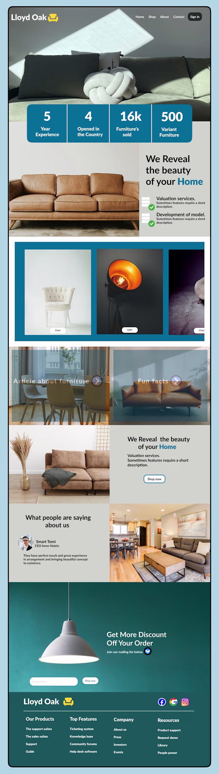 Furniture web landing page