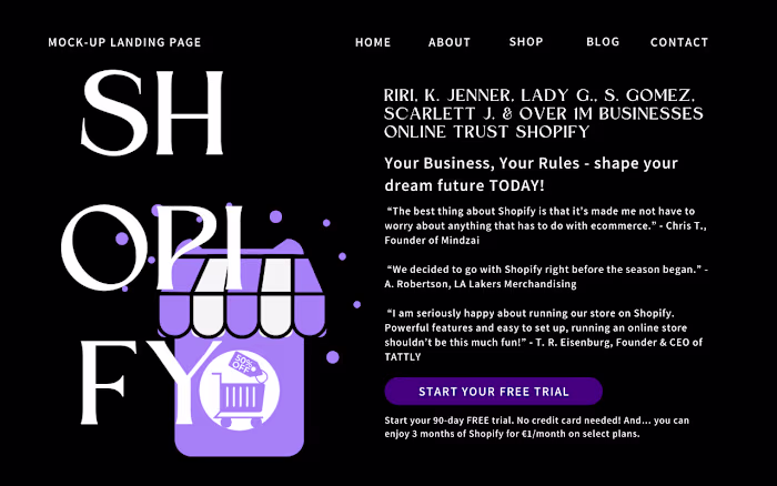 Shopify Landing Page Copy (Mock Up Design)