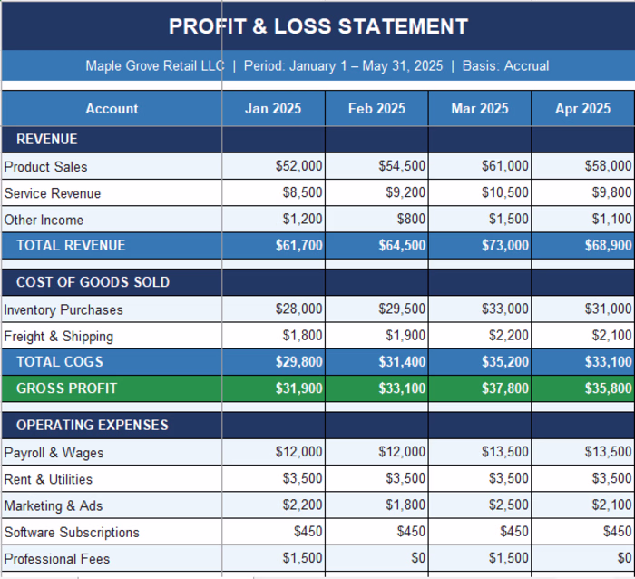 Prepared a 5-month Profit &