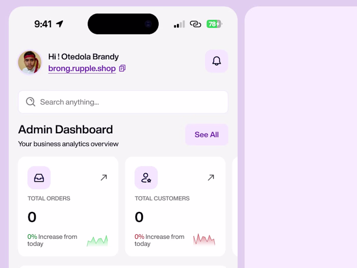 Home screen UI for a management app (Store Inventory, CRM)