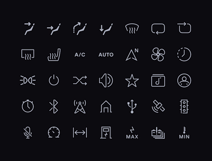 Around ninety icons for a car cockpit