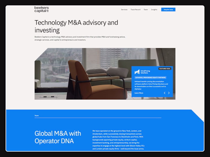 Beekers Capital – Tech M&A Advisory Website Design in Webflow