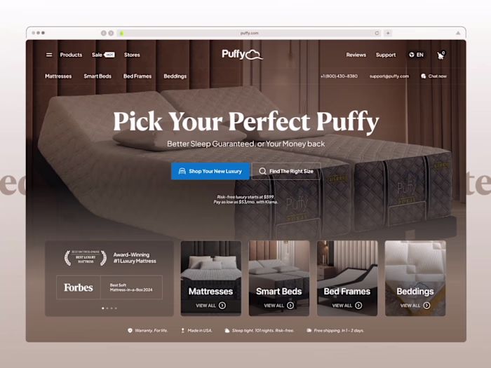 Redesign of Puffy.com | Above the fold