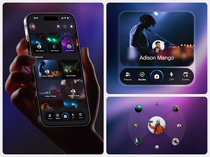 Momento - Dark Social Stories App Design
