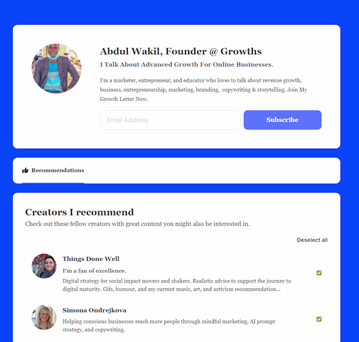 Great Creators Profile designed for