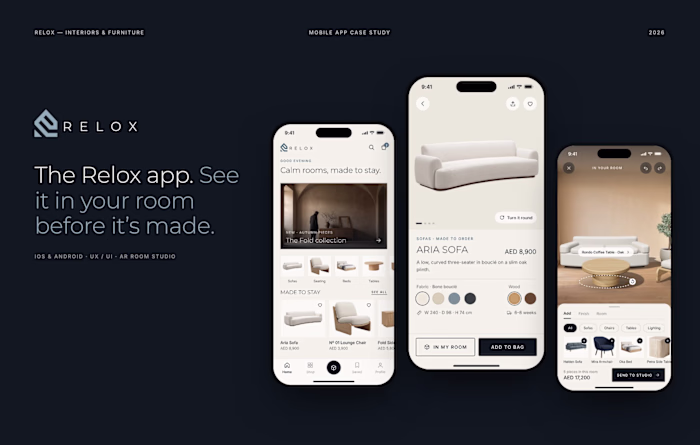 Relox | Mobile App UX/UI with AR Room Studio