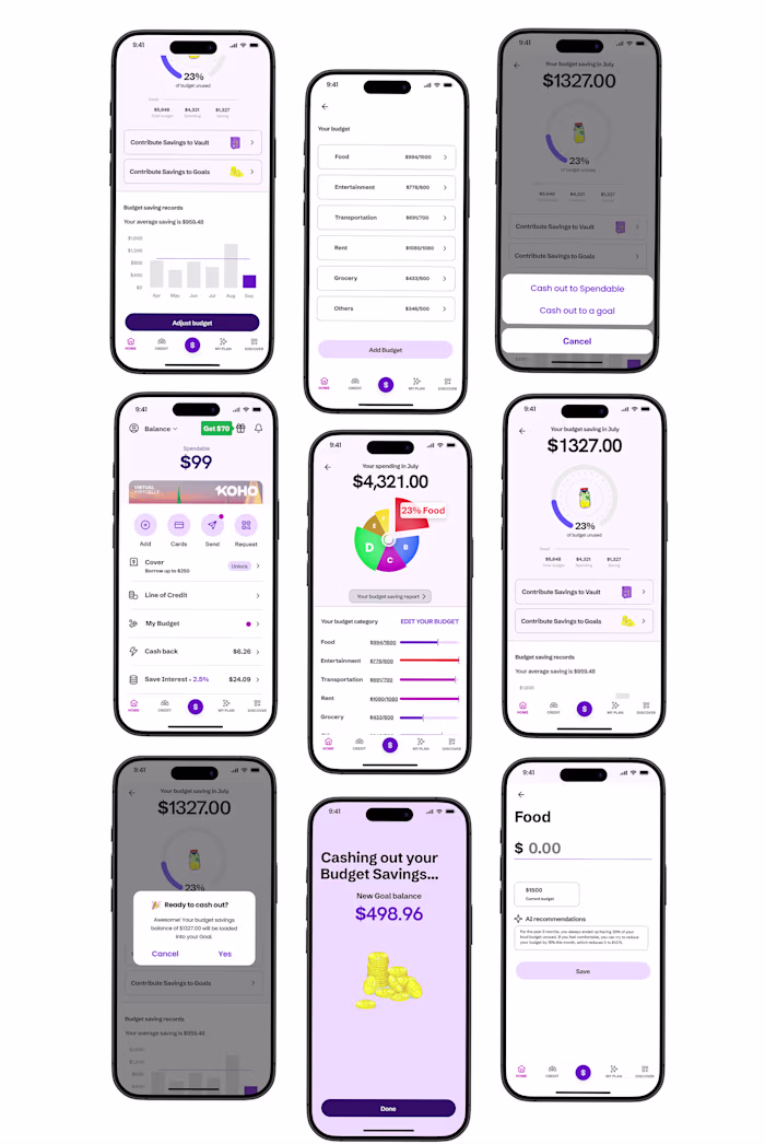 Fintech KOHO UI remake add a budgeting feature
