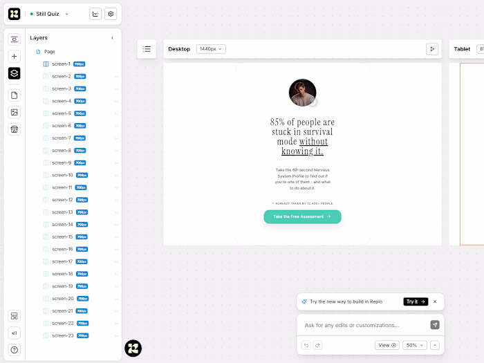 Built a quiz funnel for