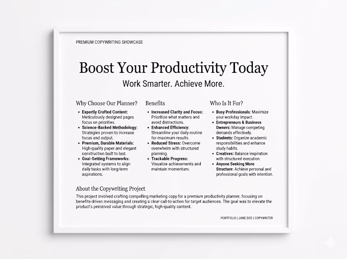 Copywriting sample showcasing persuasive messaging,