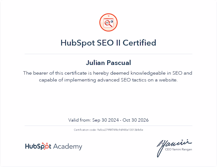 HubSpot SEO II Certification