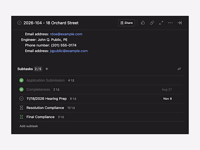 Land Use Application Tracking System in Asana