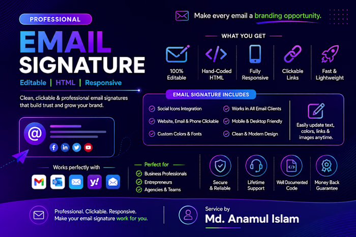 Custom Email Signature Design & Setup - Responsive| Clickabl...