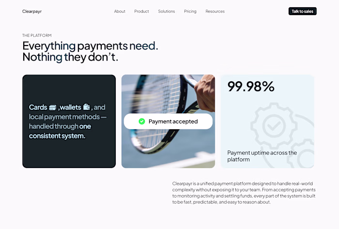 Features section for a payment processor website