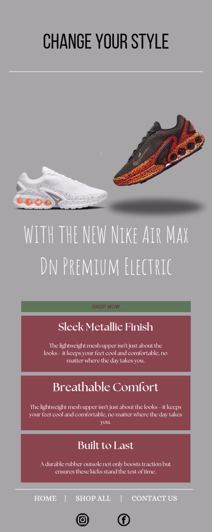 Promotional sales email for nike