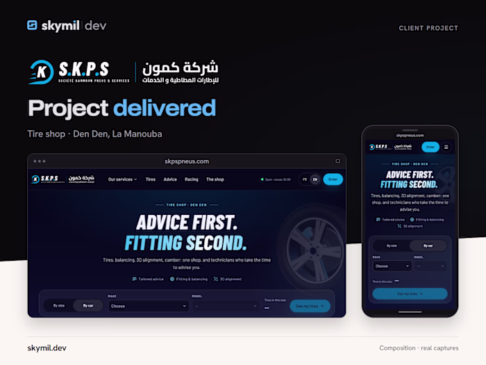 S.K.P.S: tire shop site and owner back office in 10 days