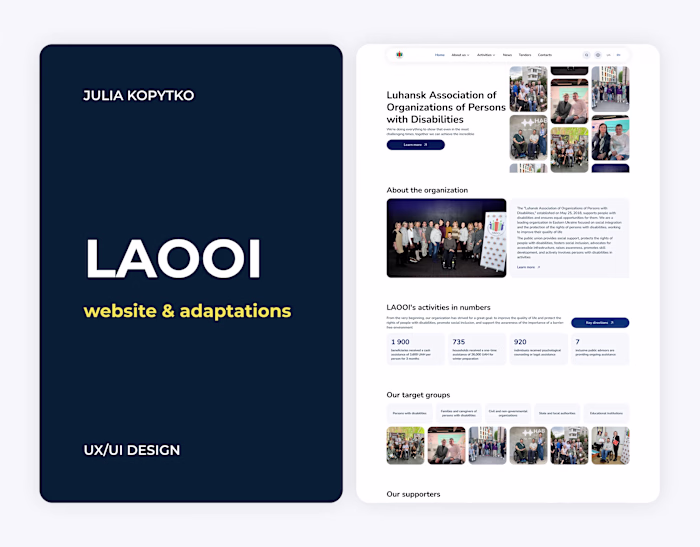 LAOOI Nonprofit organization website with adaptations
