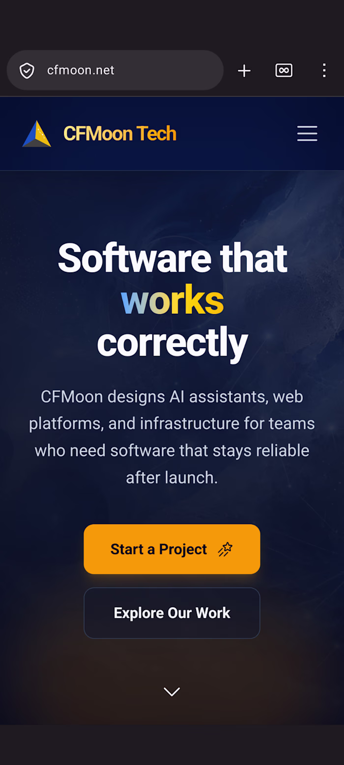 Website for CFMoon, software studio that builds greats things