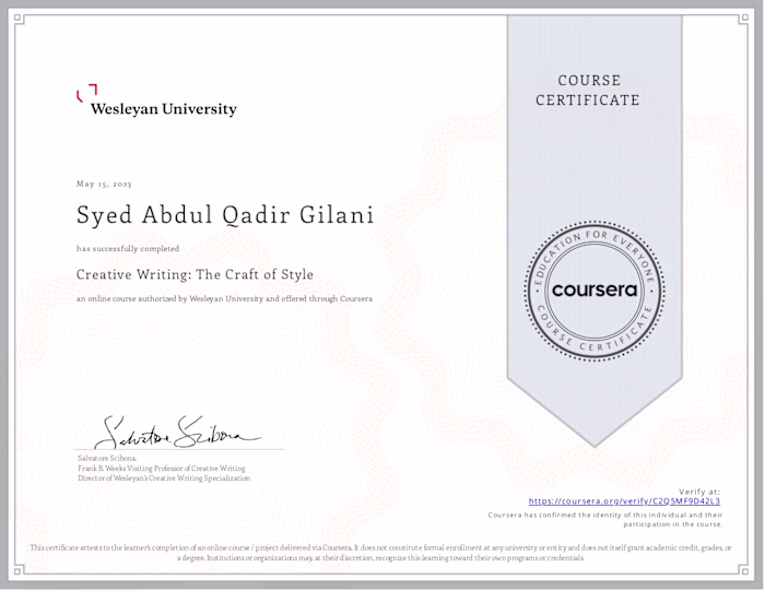 I completed the Creative Writing: