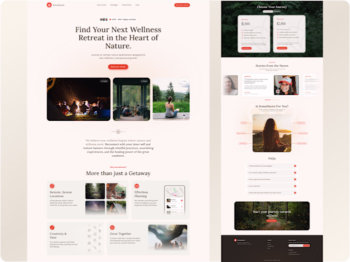 Landing page for a Wellness retreat