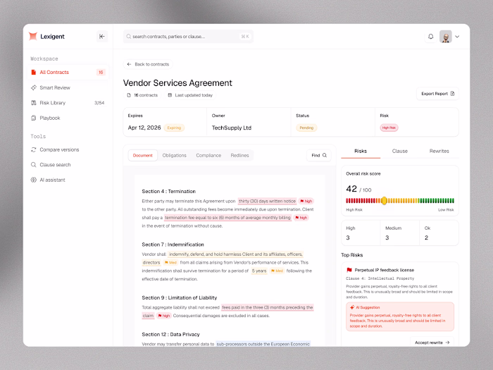 Lexigent: AI contract review workspace