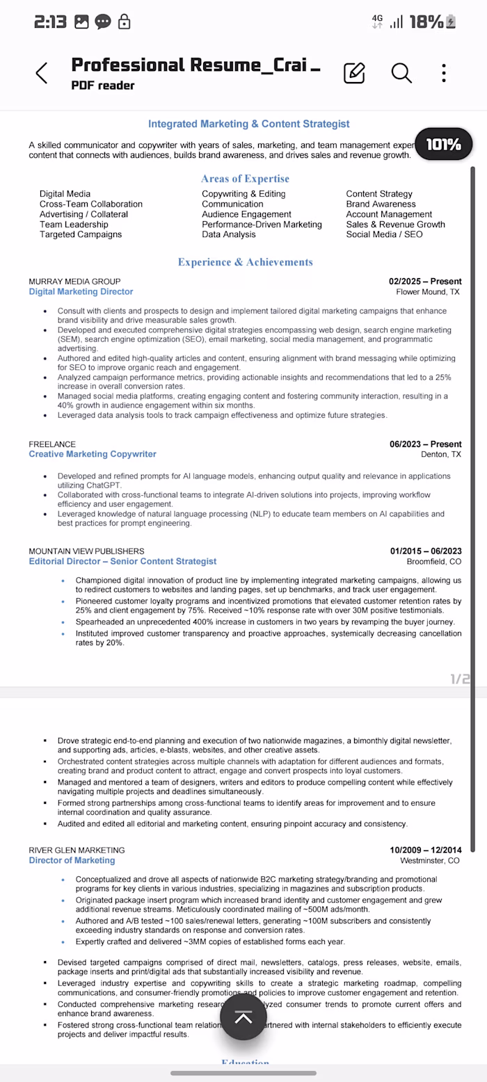 Hard work pays off! This resume helped my client finally lan...