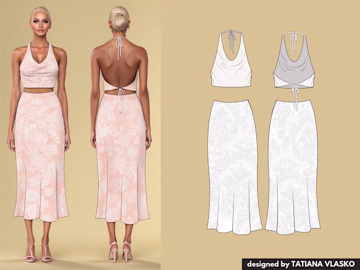 Old Money Style Top and Maxi Skirt Design+ Tech Pack 