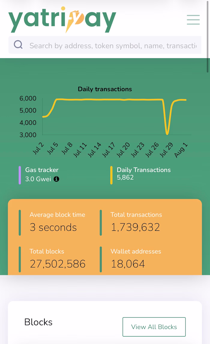 YatriPay EVM Explorer allows users