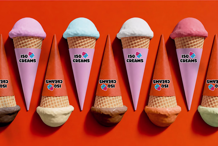 3d Mockup Of ISO CREAMS BRAND { This Brand Sells Ice Creams }
