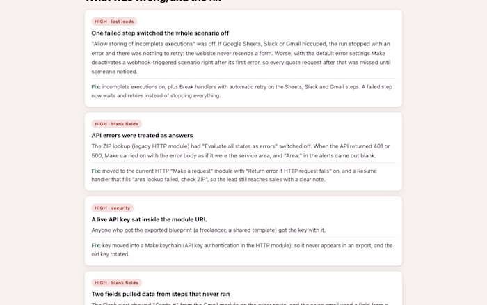 Make scenario audit: 11 problems found and fixed