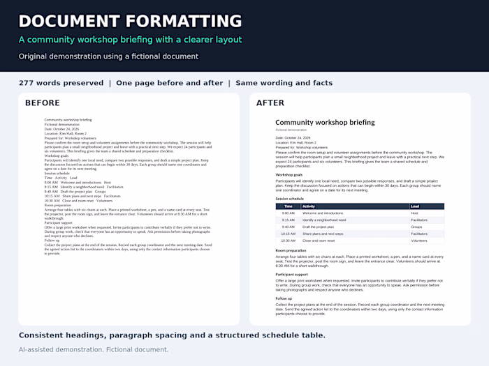 AI-assisted formatting demonstration using a