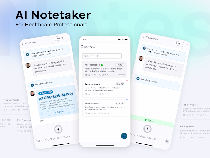 UI/UX Design for Kortex AI Healthcare Transcription