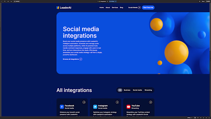UI Example for Integrations page.