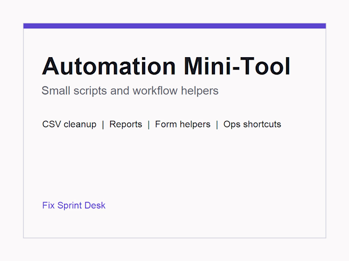Sample: Fast Fix Handoff Notes