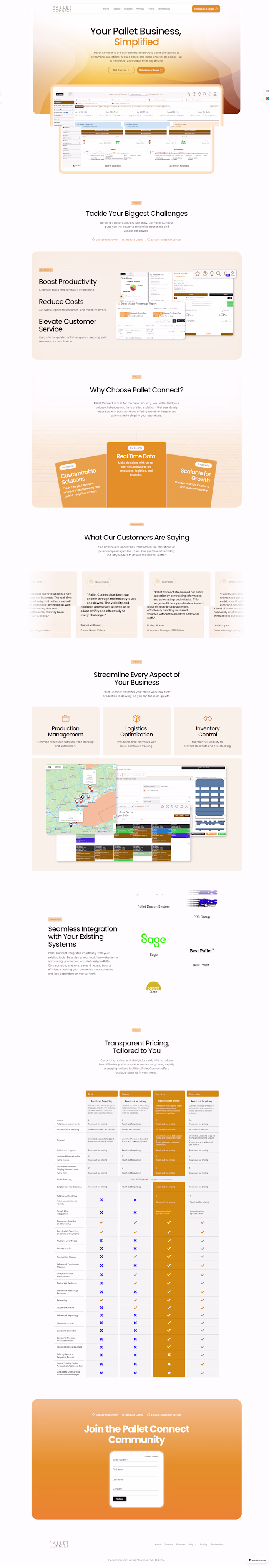 Pallet Connect ERP Landing Page Design