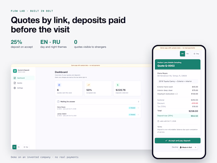 Quote and deposit app built from scratch in Bolt