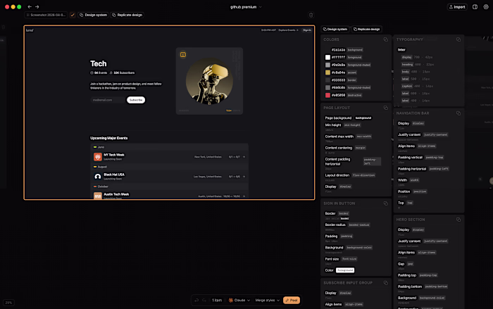intelligent canvas, extract design tokens