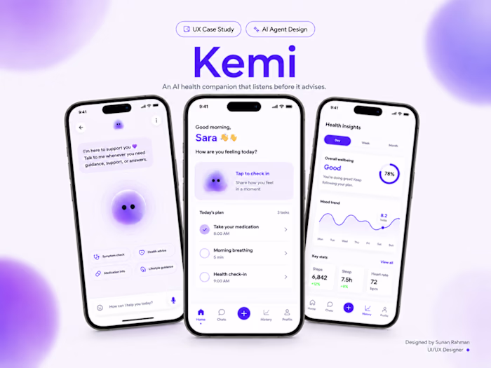 Kemi — AI Health Companion App | AI Agent UI/UX Case Study