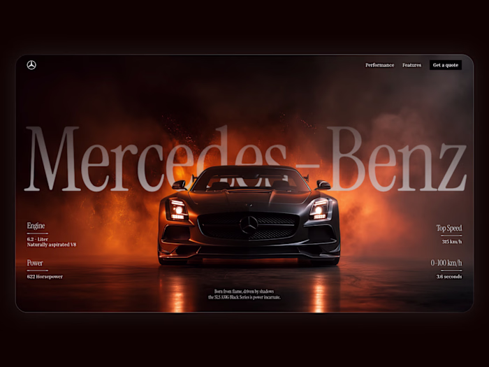 A sleek, dark-themed website concept