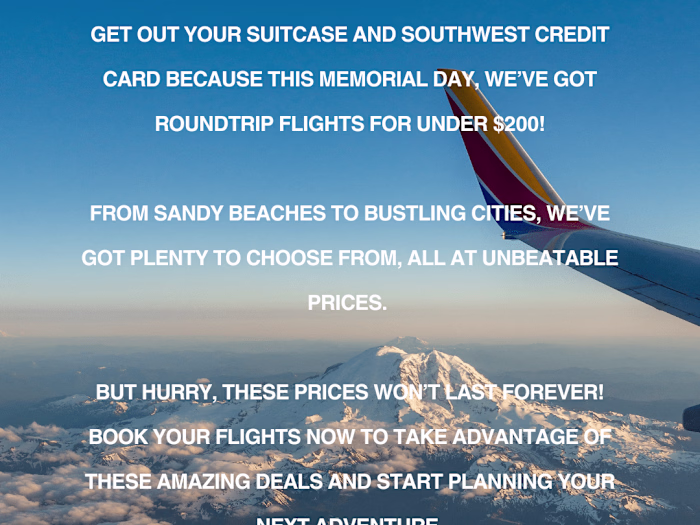 Mock Email for Southwest Airlines