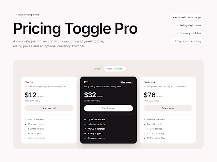 Pricing Toggle Pro: a Framer