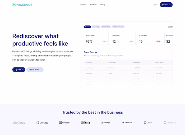 FlowStateOS SAAS Landing page