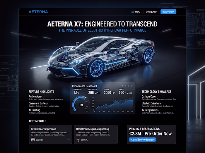 Aeterna X7 - Hypercar Website UIUX Design