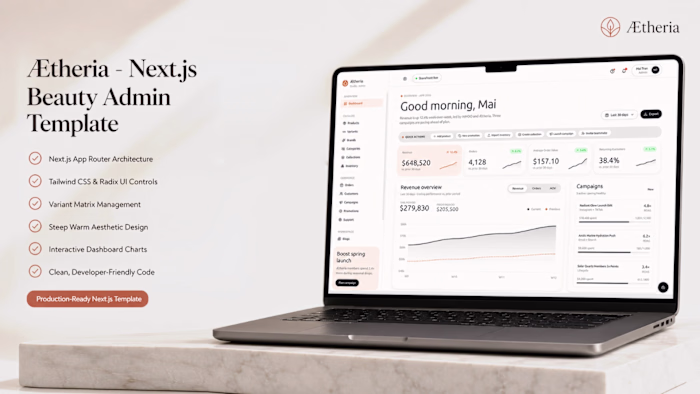 Ætheria Admin — Beauty E-Commerce Dashboard (Concept Template)