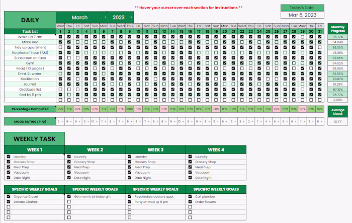 Habit Tracker in Googlesheets
