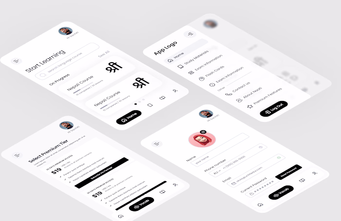 Modern Elegant Language Learning App: UI/UX Mockup