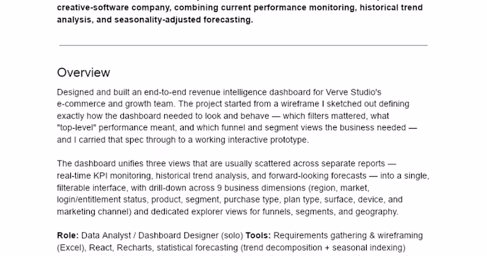 Revenue Analytics Dashboard for Verve Studio